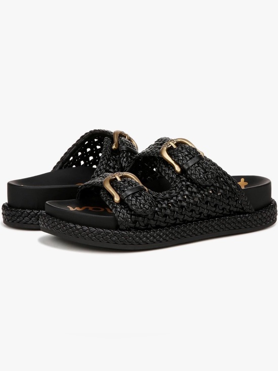 Sam Edelman Shoes - Sam Edelman Black Woven Slide Sandals with Gold Buckles